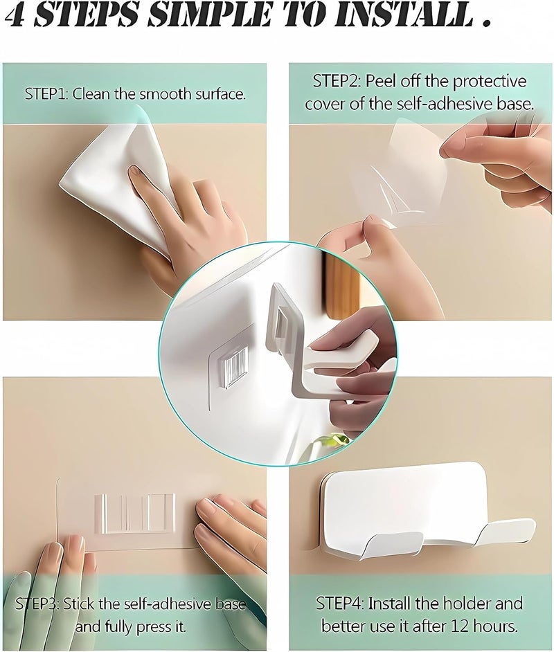 SUPTEC Universal Hair Dryer Holder, Blow Dryer Hanger Wall Mount for Hair Dryer Hook with Plug&Cord Organizer Self Adhesive for Cabinet Bathroom(2 Pack White) - Image 2